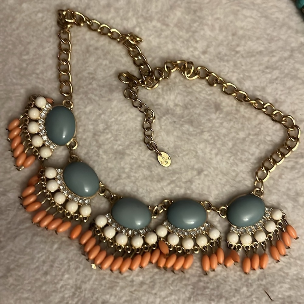 Time and Tru Statement Necklace – Blue, White & Peach Beads - Picture 2 of 2
